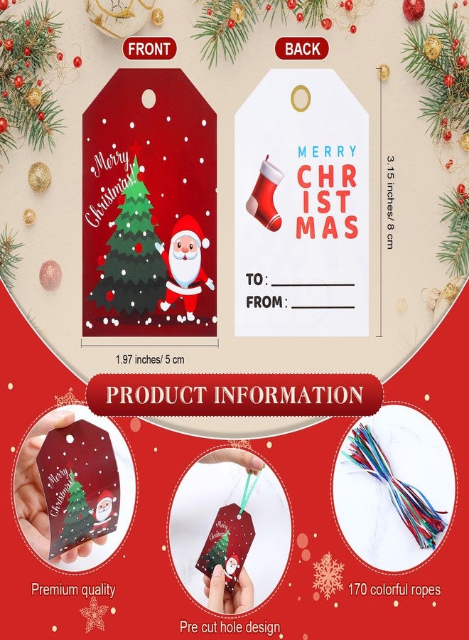 Watersay 160 Pcs Christmas Gift Name Tags with String Xmas Kraft Santa Paper Tags Snowman Elk Deer Printed for Present Wrap Label Package Name Card - Image 2
